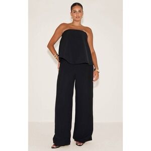 Pretty Little Thing Plus Black Structured Peplum Straight Leg Jumpsuit Sz 18 NWT